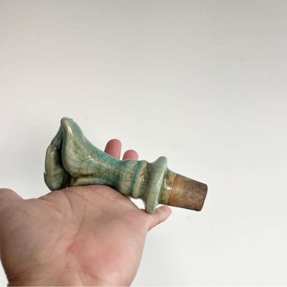 Vintage Celadon Crackled Floral Bottle Stopper Teal Turquoise Beautiful No Chips - Picture 6 of 9
